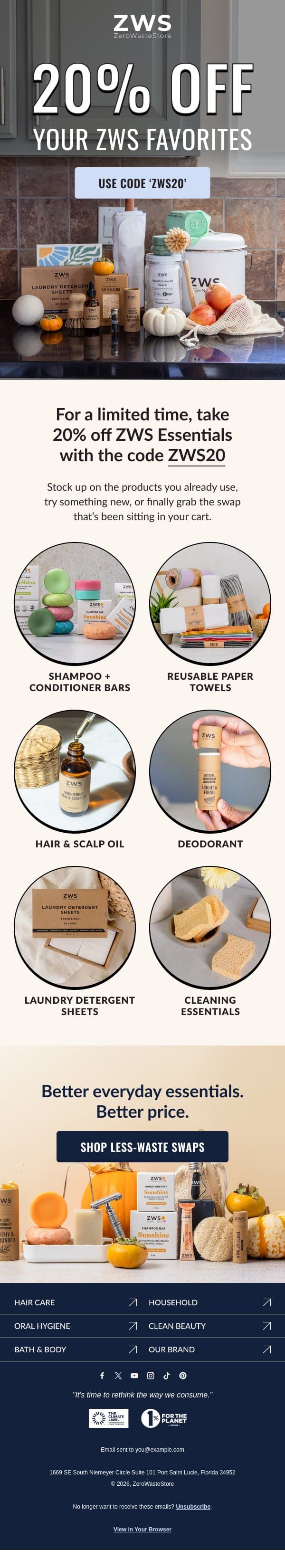 20% Off Zws Essentials Starts Now ✨ email from Zero Waste Store screenshot
