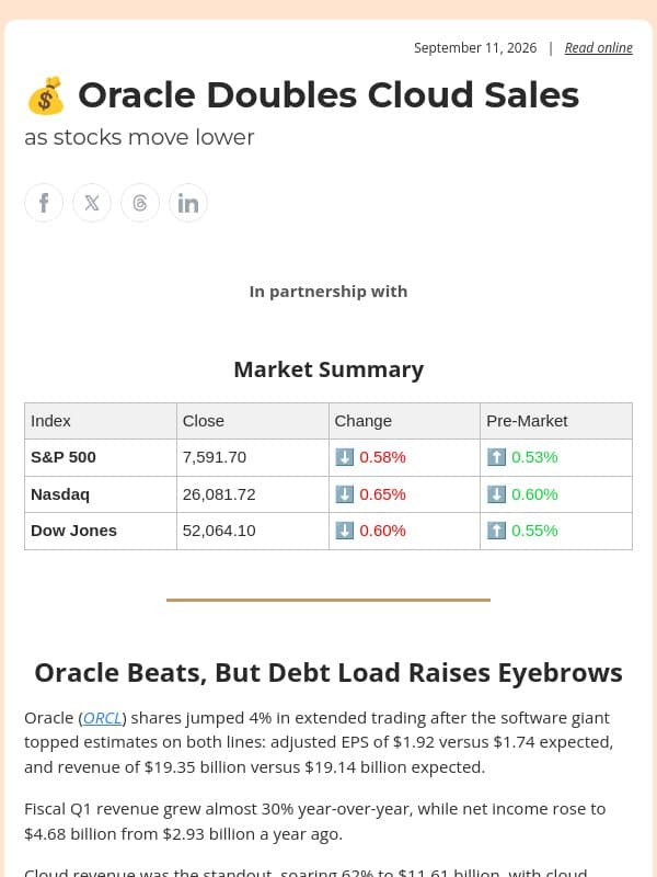 💰 Oracle Doubles Cloud Sales email from Ziggma