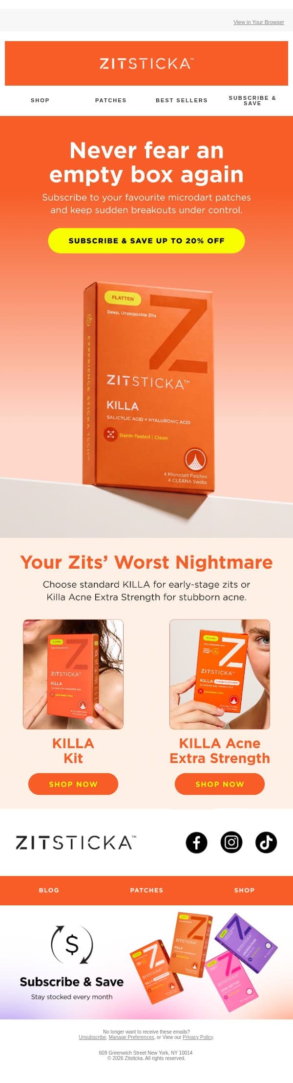 Out of Patches? Oh, the horror! email from ZitSticka screenshot