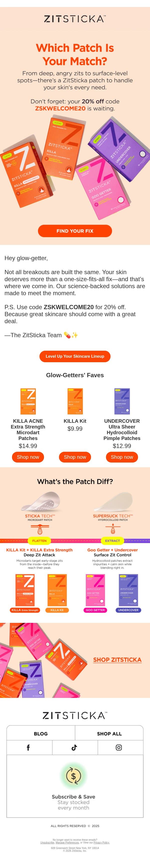 Your Perfect Patch (PLUS 20% OFF) email from ZitSticka screenshot