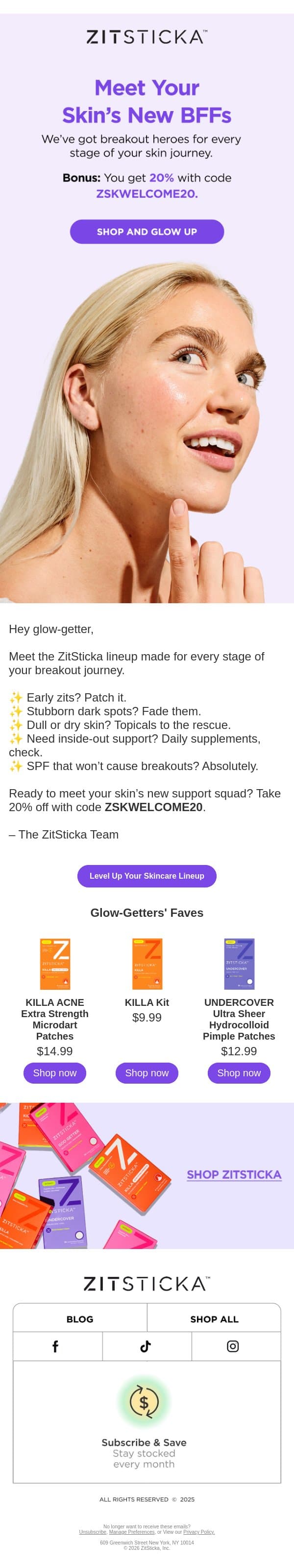Your Skincare Dream Team at 20% Off ❤️ email from ZitSticka screenshot