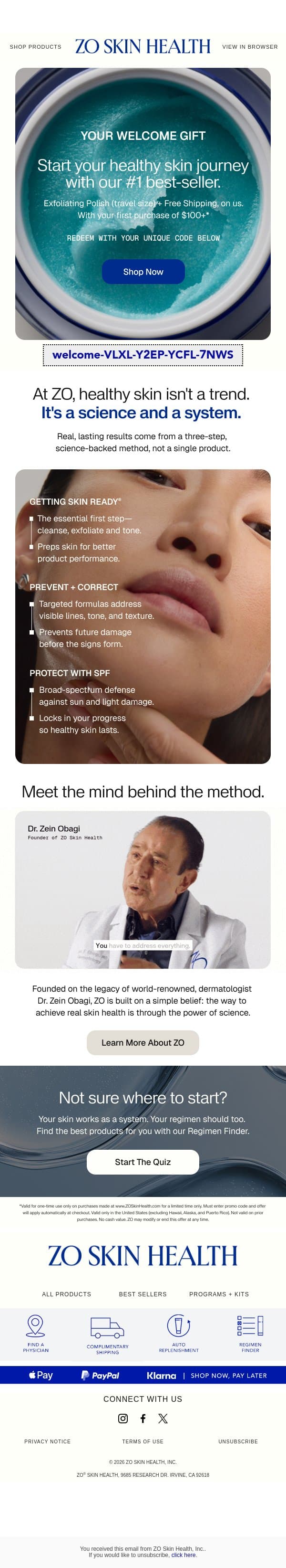 Welcome Gift: Our #1 Best Seller email from ZO Skin Health screenshot