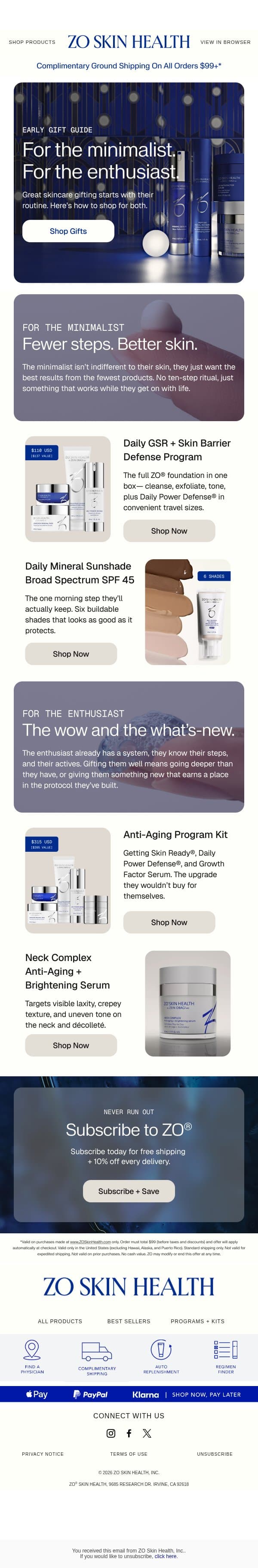 IT’S HERE 💙 The ZO® Gift Guide email from ZO Skin Health screenshot