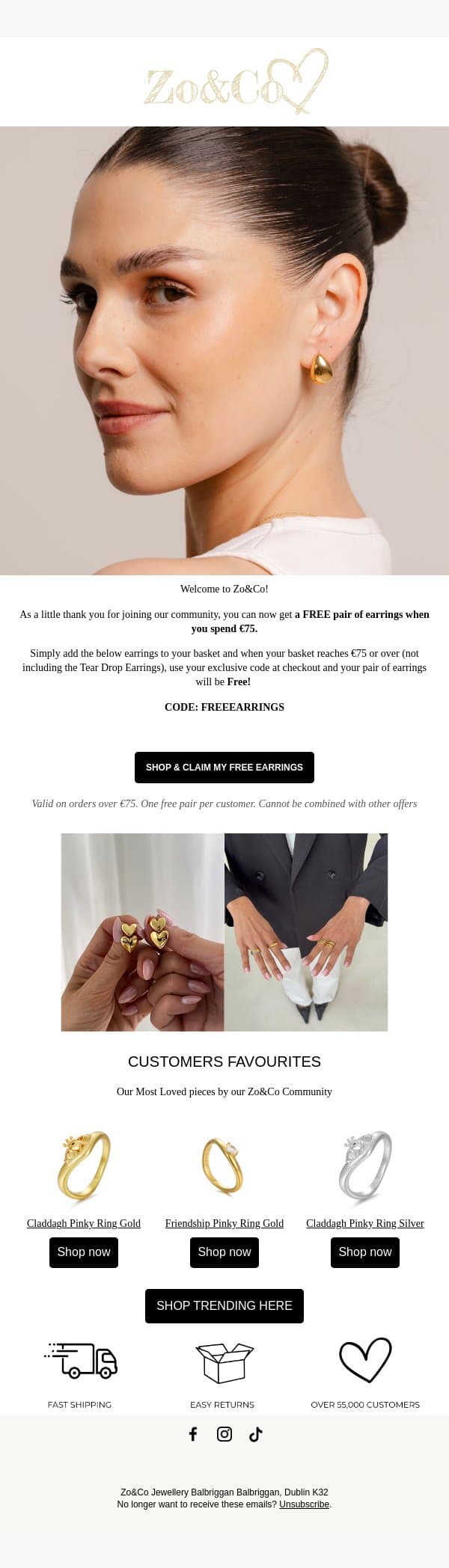 Your FREE earrings are unlocked 💌 email from Zo&Co screenshot