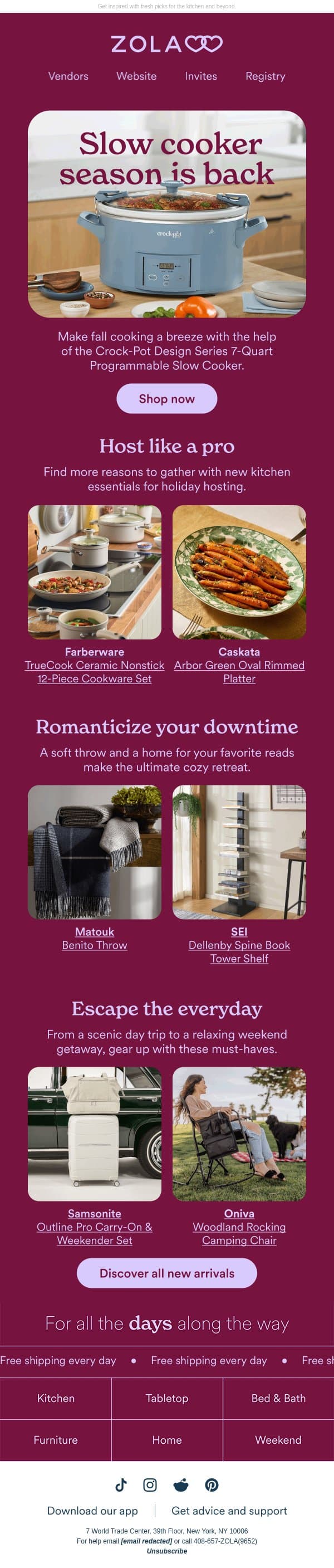 See what’s new for fall 🍂 email from Zola screenshot