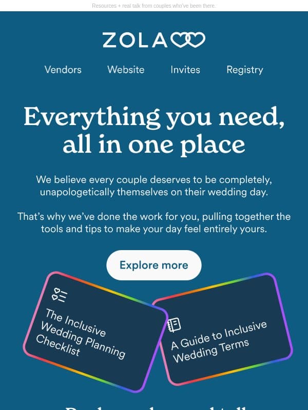 Your wedding, your way email from Zola