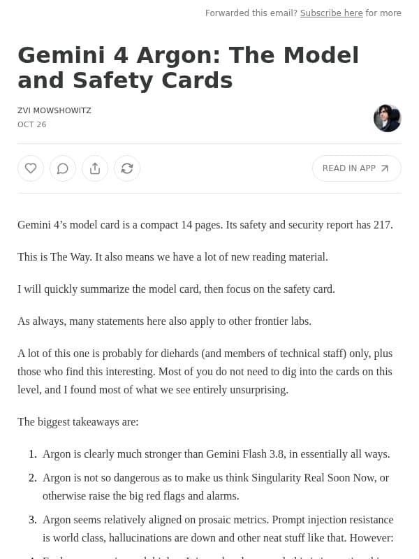 Gemini 4 Argon: The Model and Safety Cards email from Zvi Mowshowitz