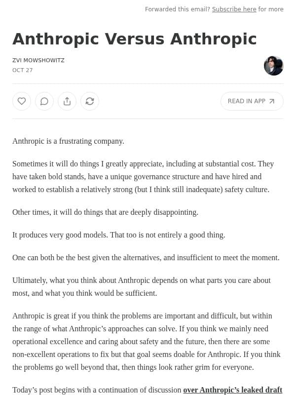 Anthropic Versus Anthropic email from Zvi Mowshowitz