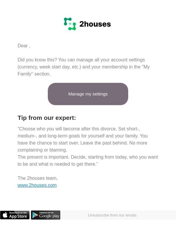 Manage your settings email from 2houses
