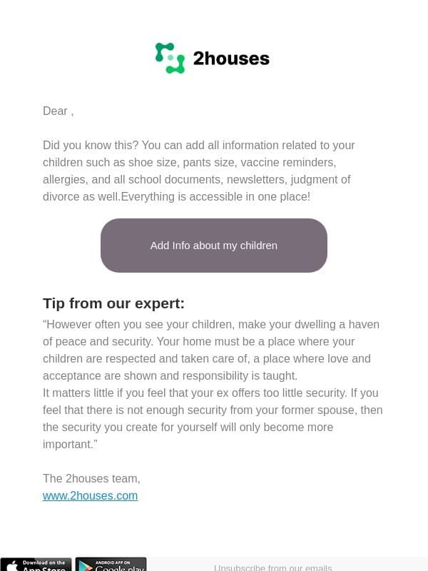 Find all the information you need about your children! email from 2houses