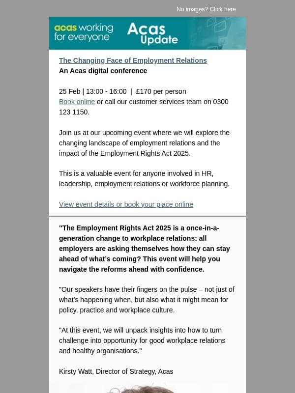 The changing face of employment relations - digital conference email from ACAS