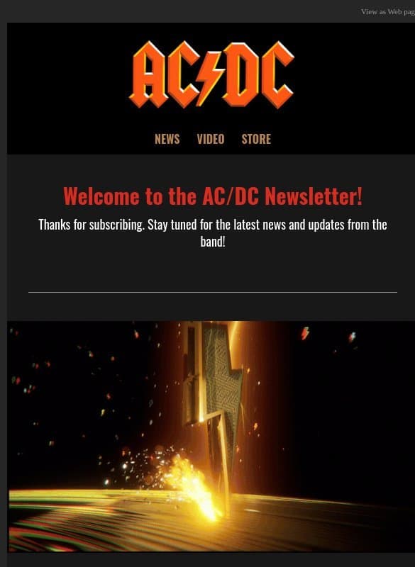 Thanks for Signing Up email from AC/DC