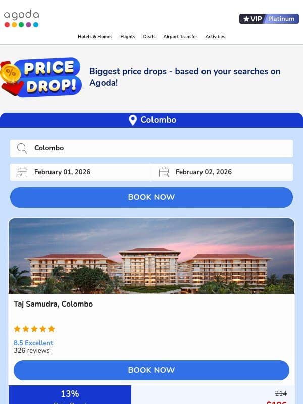 adam, top price drops in Colombo, selected for you! email from Agoda