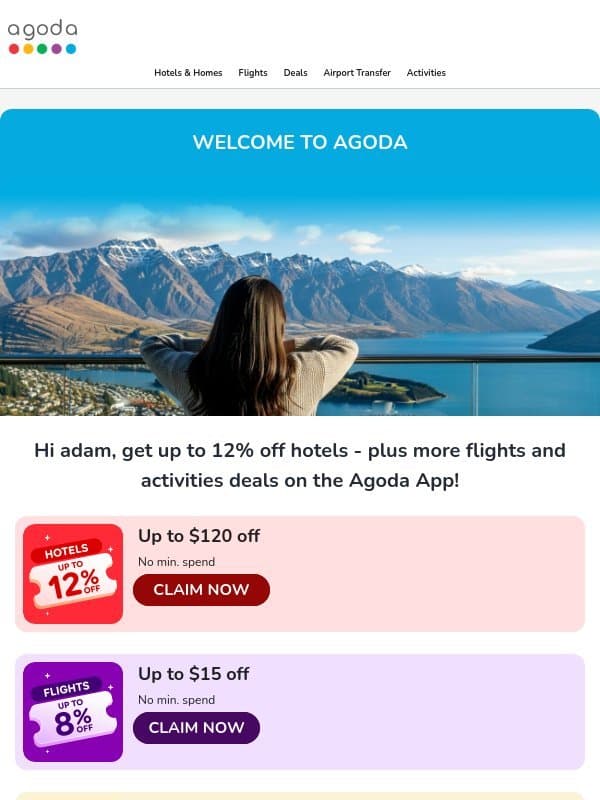 Your Agoda Welcome Gift: Up to 12% Off Your First Hotel Booking on App email from Agoda