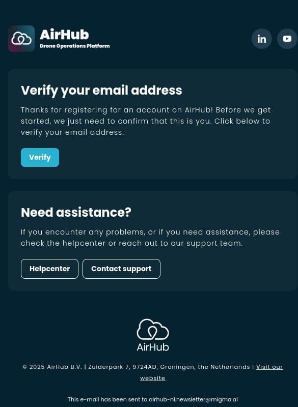 Email Verification email from Airhub