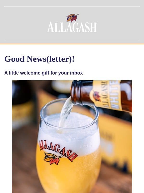 A Welcome Gift email from Allagash Brewing