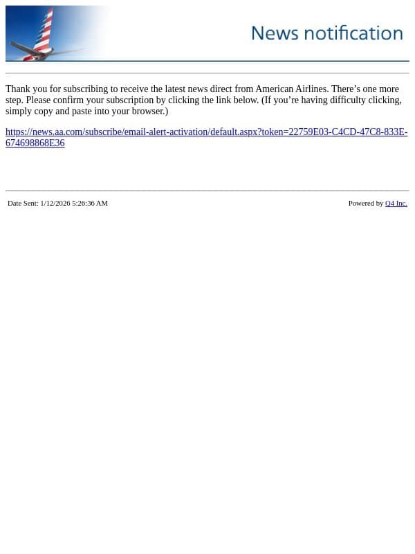American Airlines Website - Validate Account email from American Airlines