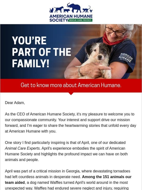 Meet April, an Animal Care Expert email from American Humane