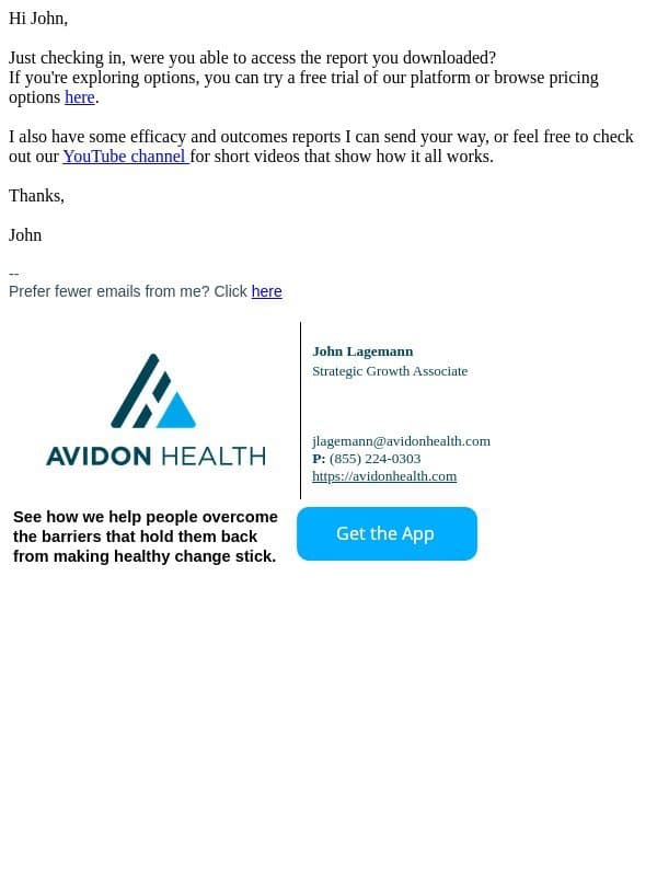 Avidon Health email from Avidon Health