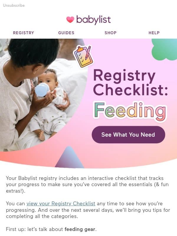 Your Registry Checklist: Feeding email from Babylist