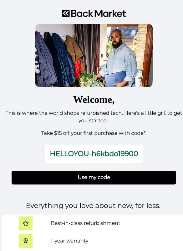 Welcome to Back Market! email from Back Market