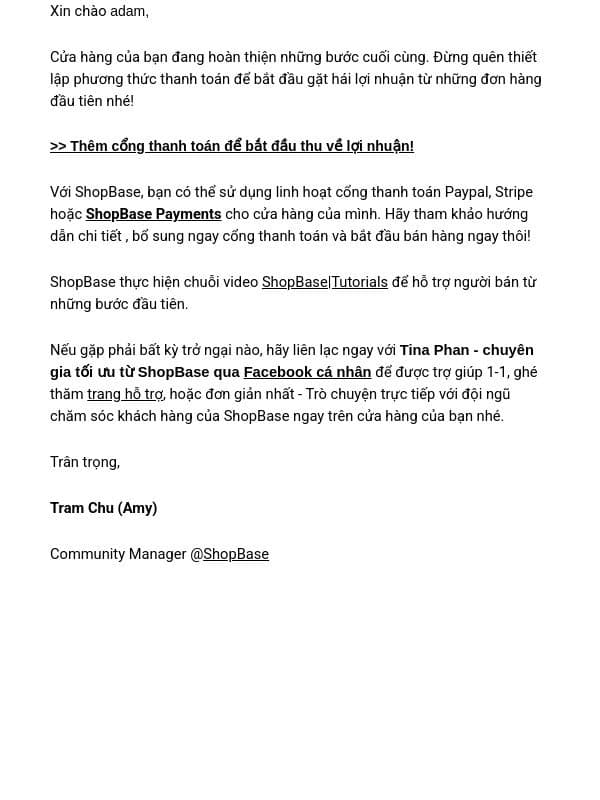 Hãy thêm cổng thanh toán để bắt đầu thu về lợi nhuận email from Beeketing