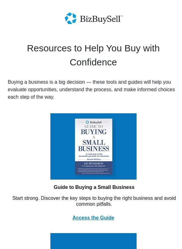 Buying a Business? Start with These Resources email from BizBuySell