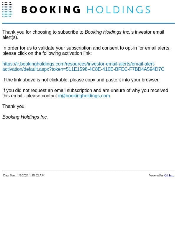 Booking Holdings Inc. Website - Validate Account email from Booking Holdings
