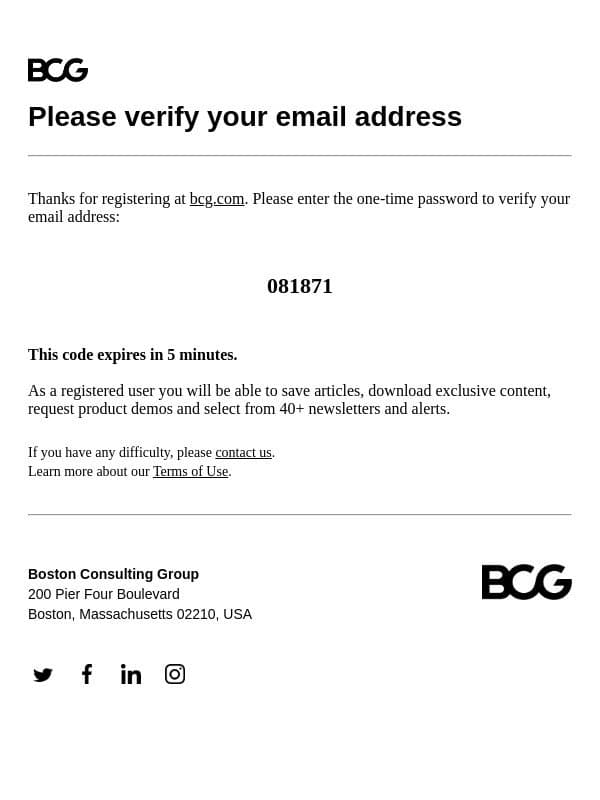 Please verify your email address email from Boston Consulting Group