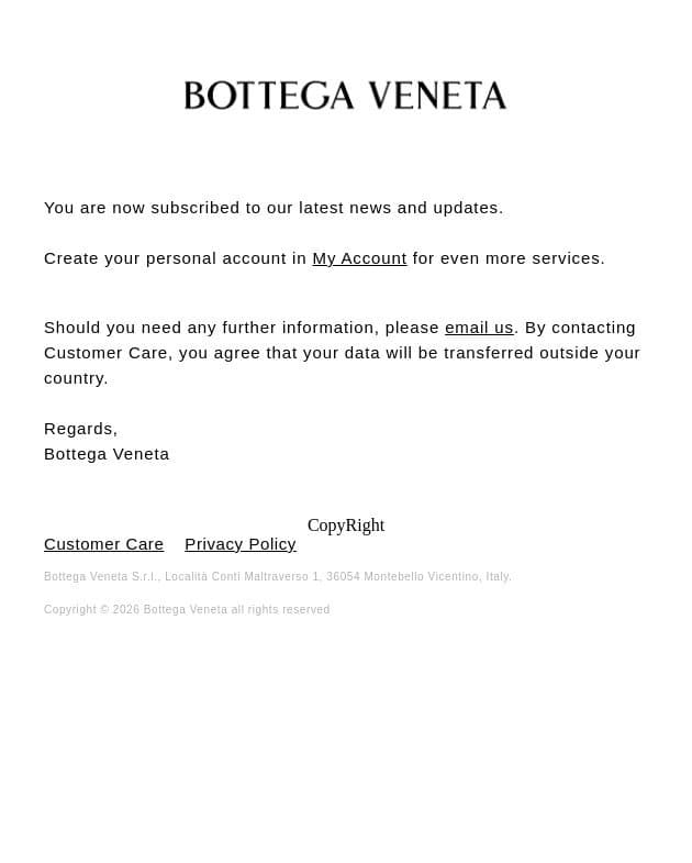 Welcome to the Bottega Veneta Newsletter email from Bottega Veneta