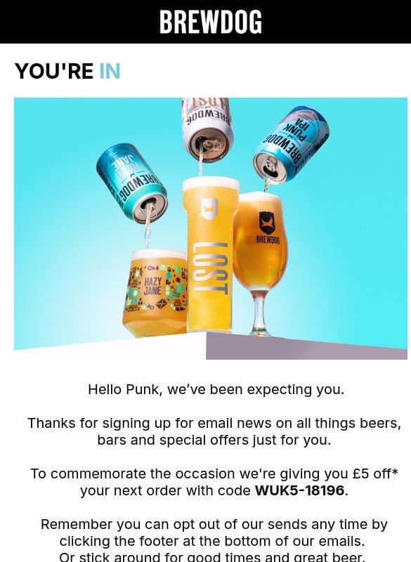 Welcome to BrewDog email from BrewDog