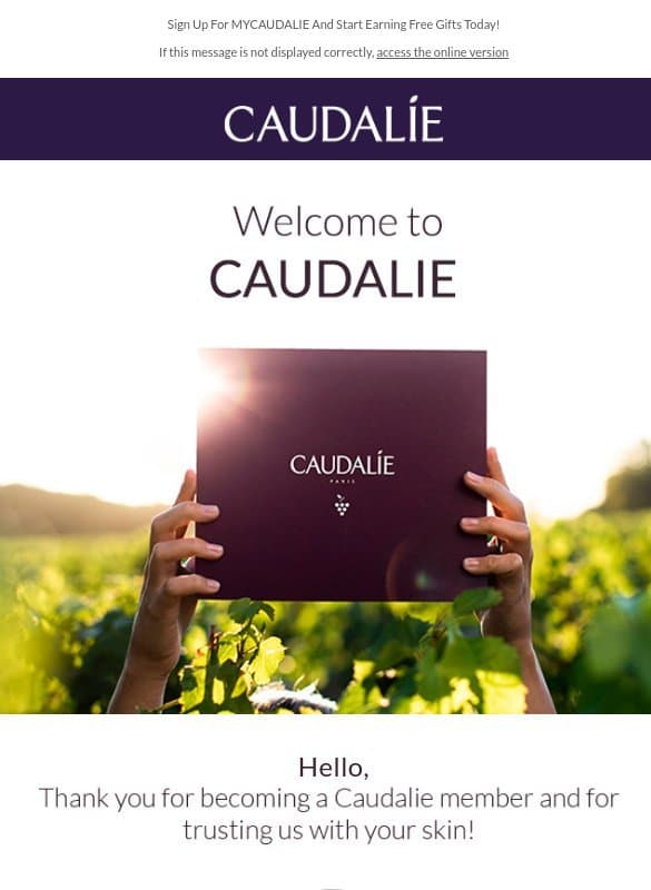 Welcome to the Caudalie family 💜 email from Caudalie