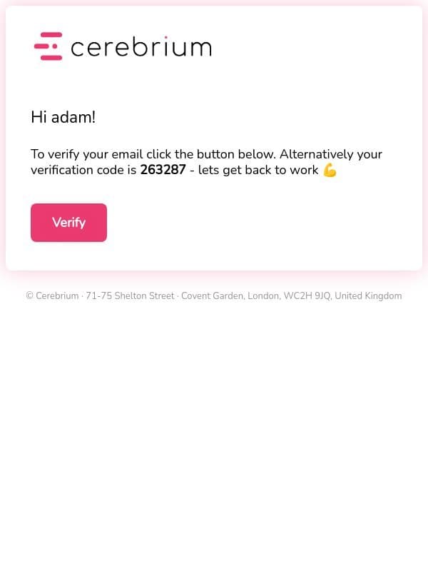 Your verification code email from Cerebrium