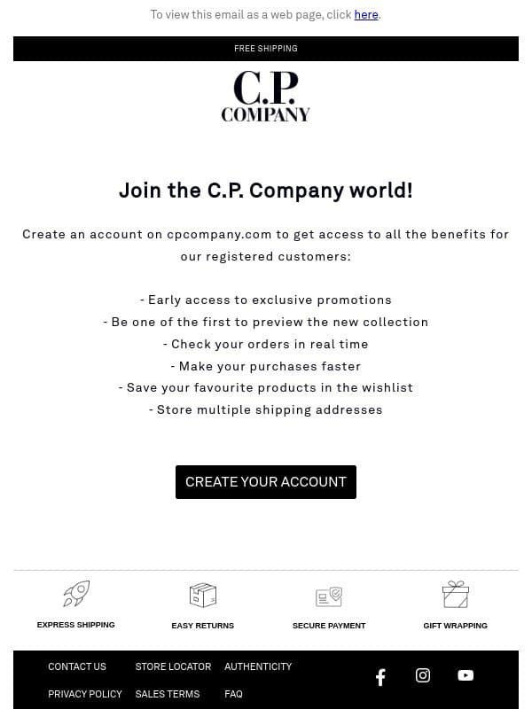Create your account on cpcompany.com email from CP Company