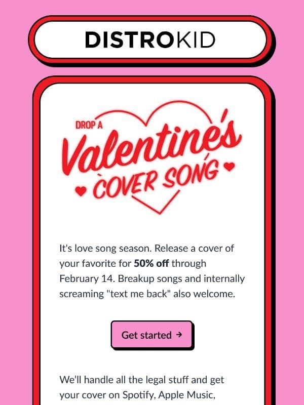 50% off cover songs π email from DistroKid