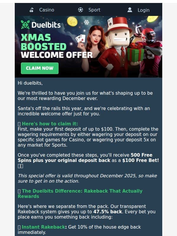 Welcome To Duelbits email from Duelbits