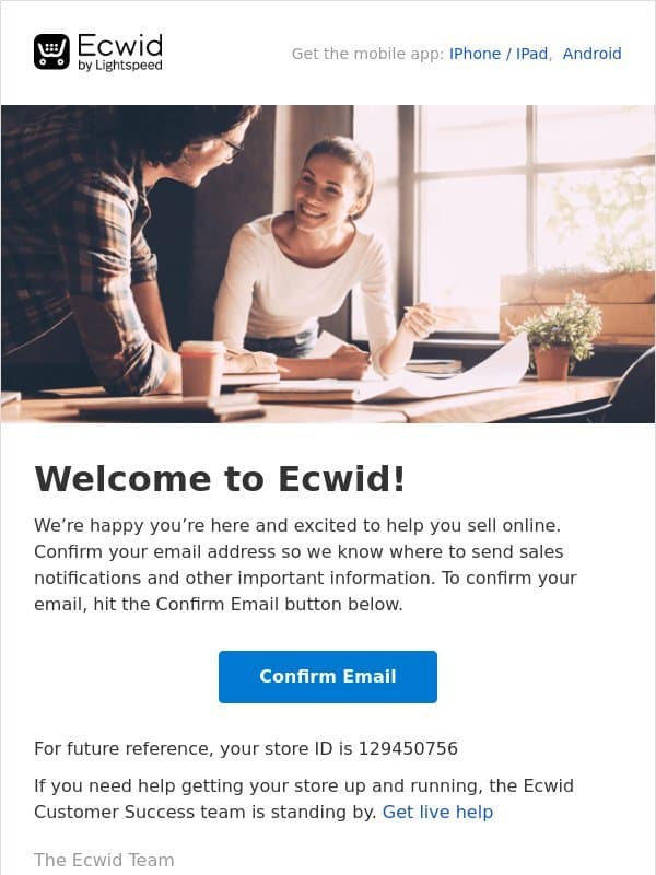 Welcome to Ecwid! email from Ecwid