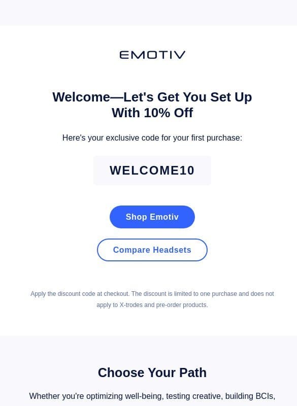 Your 10% code inside β Emotiv β€οΈ π§ email from Emotiv