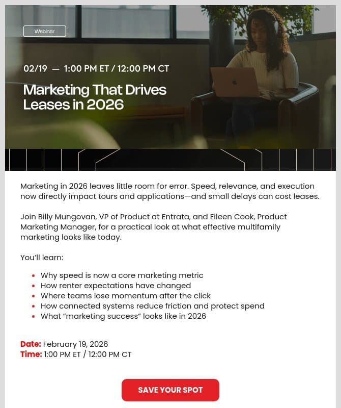 ๐ป New Entrata Webinar: Marketing That Drives Leases in 2026 email from Entrata