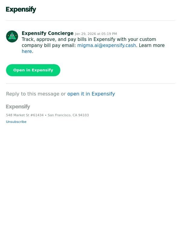Pay bills with Expensify email from Expensify