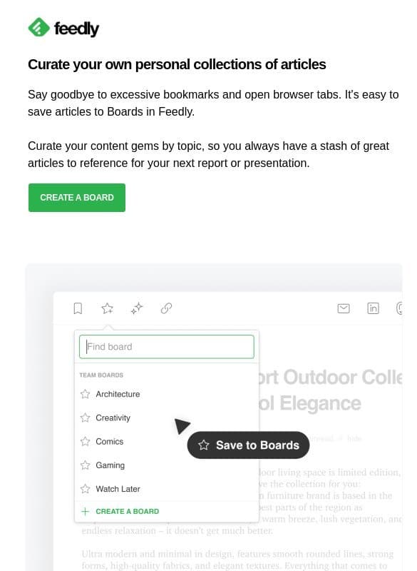 Lesson 3: Save your favorite articles to Boards email from Feedly