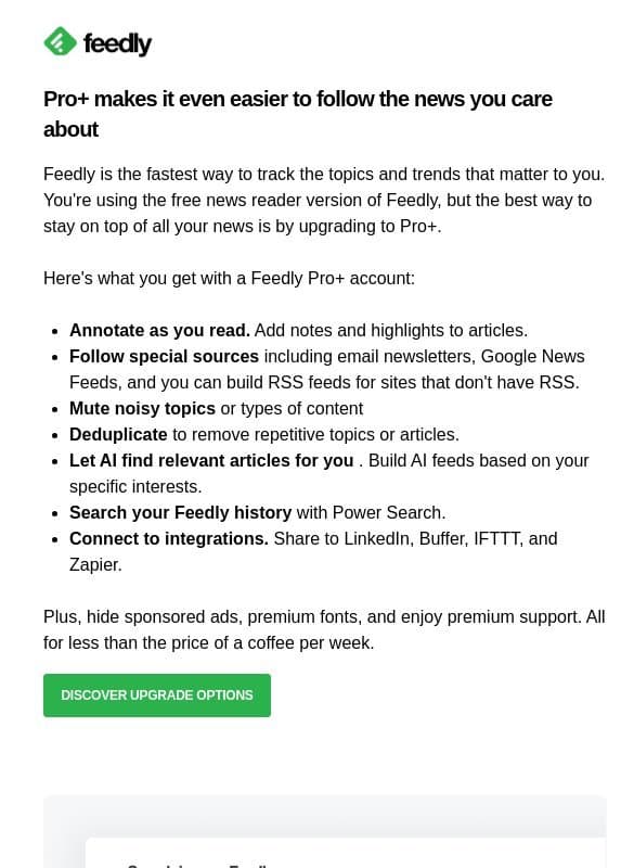 Filter out even more noise in your news feeds with Pro+ email from Feedly