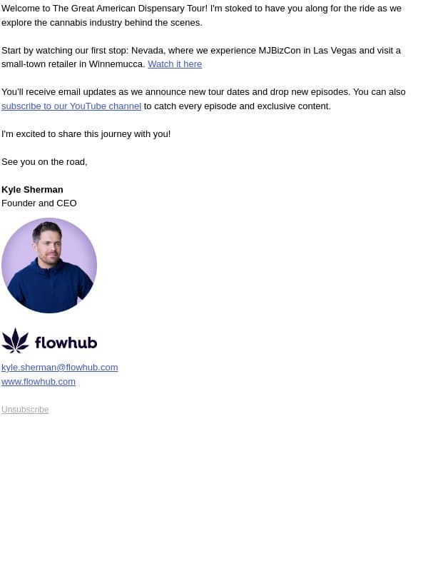 Thanks for joining the Great American Dispensary Tour email from Flowhub