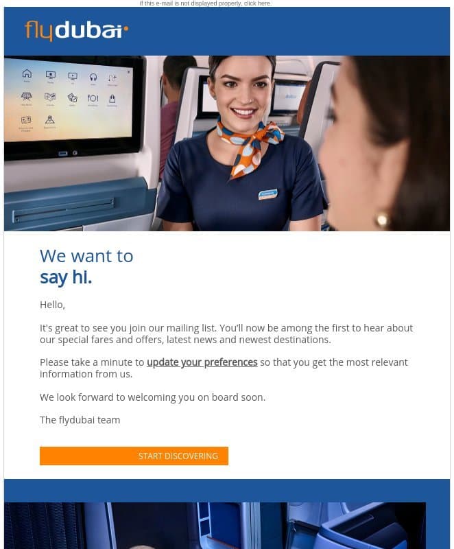 Thank you for signing up email from Flydubai