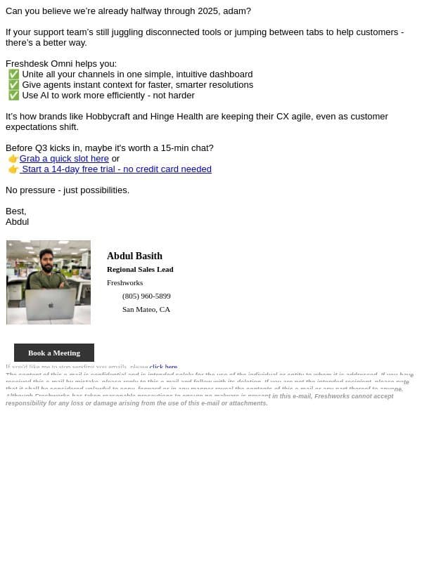 Mid-year check: Is your customer support keeping up? email from Freshdesk