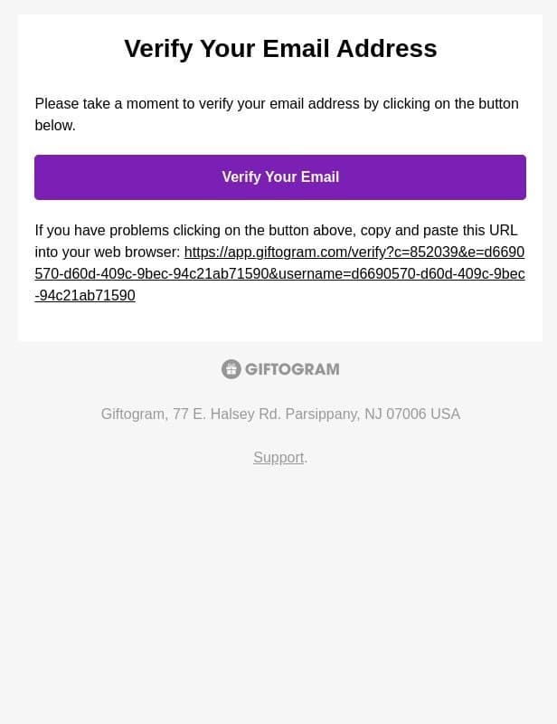 Verify your Giftogram Account email from Giftogram