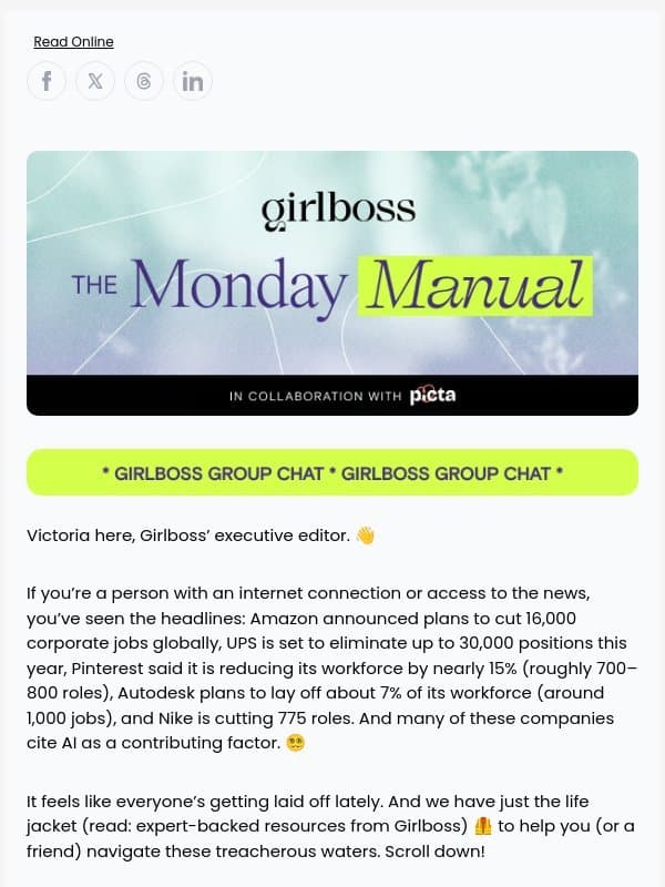 🪓 Your layoff survival guide email from Girlboss