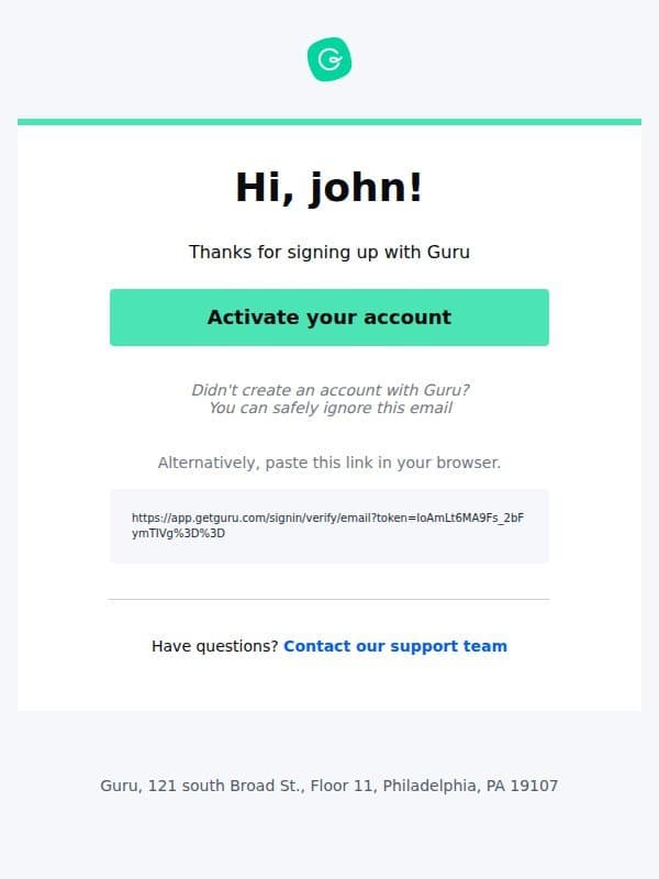 Activate your Guru account email from Guru