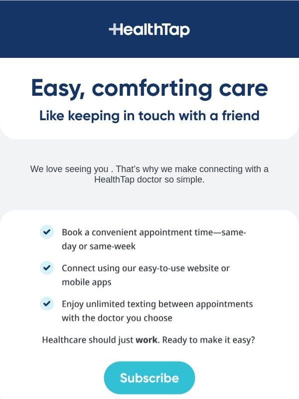 Comforting care that’s easy to use email from HealthTap