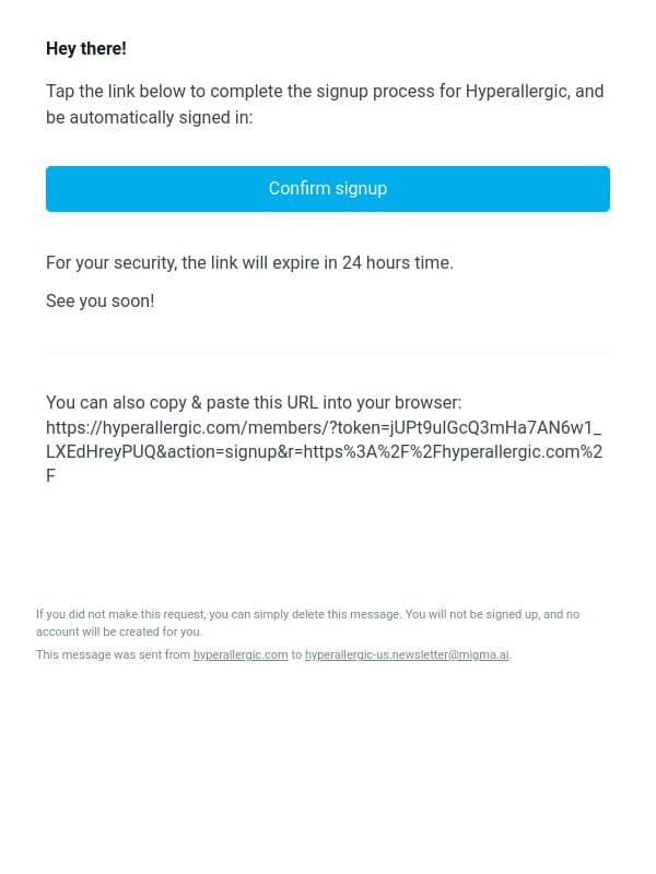 🙌 Complete your sign up to Hyperallergic! email from Hyperallergic